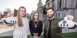 Innovators and High Sheriff of Belfast, Councillor Fiona McAteer using virtual reality headsets